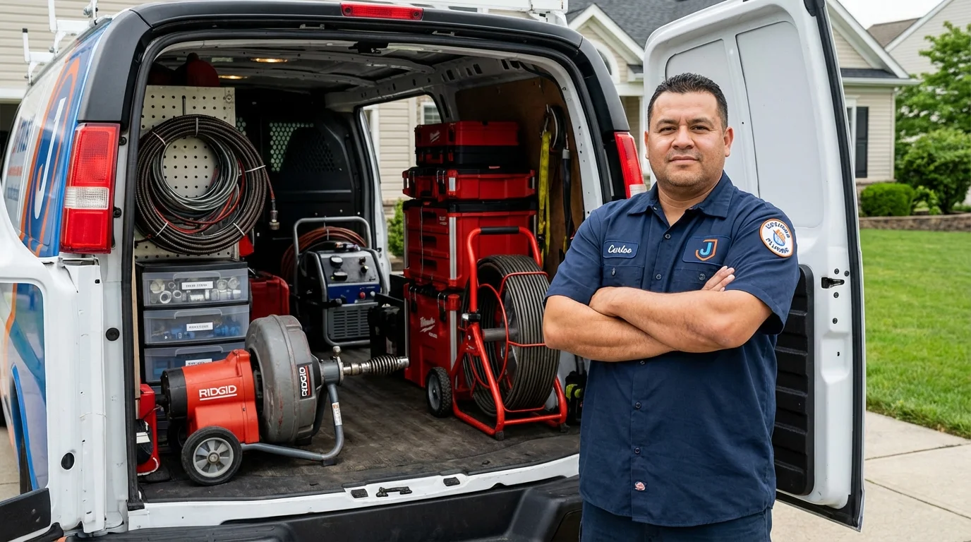 Professional drain cleaning equipment and Johns Plumbing LLC plumber in Gibson
