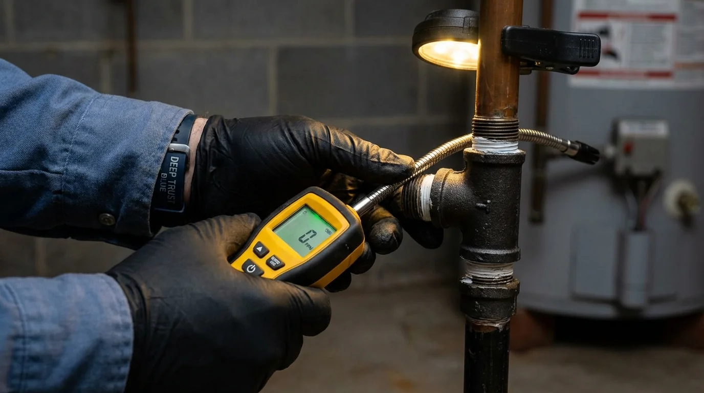 Gas leak detection with electronic sniffer by Johns Plumbing LLC in Gibson