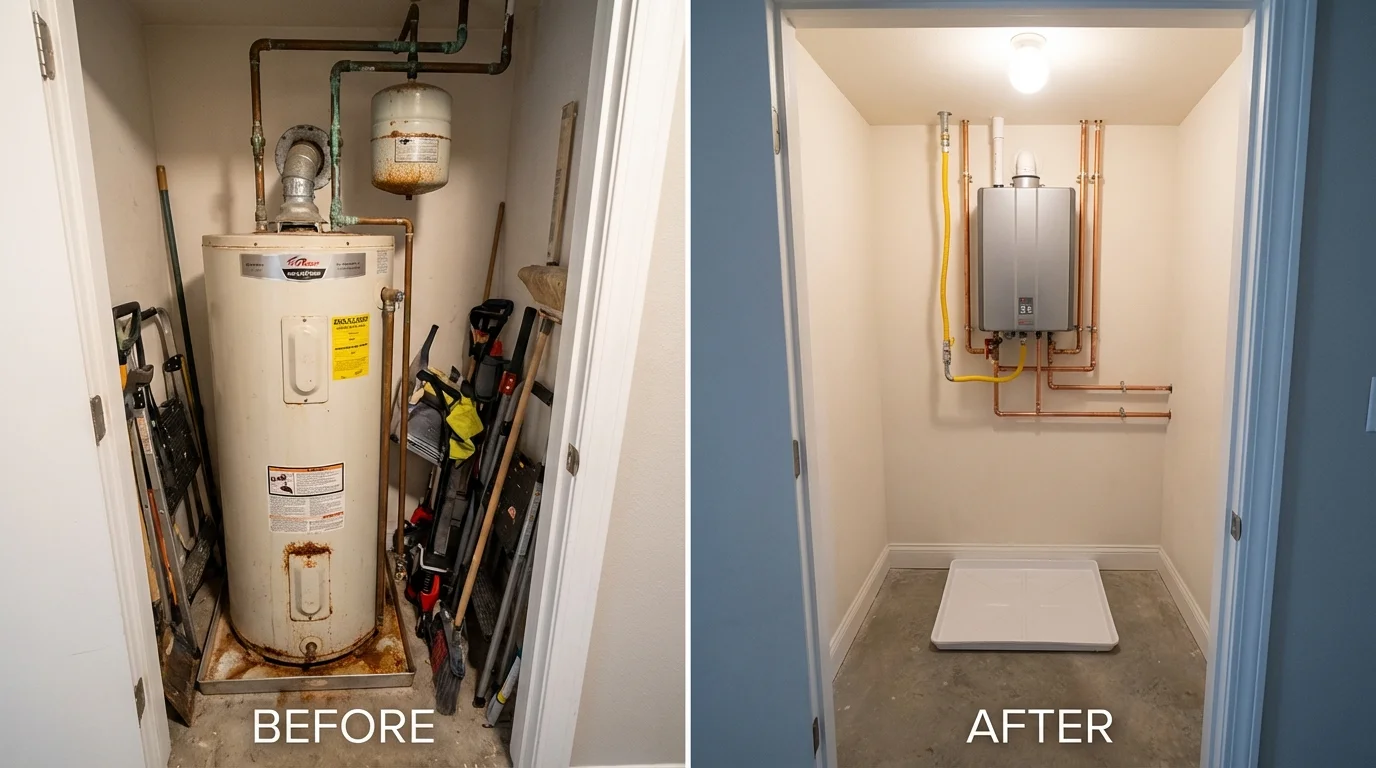 Tank water heater versus wall-mounted tankless unit comparison for Gibson, GA homeowners
