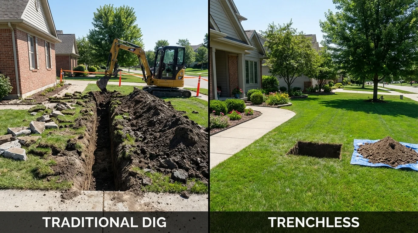 Trenchless sewer repair with minimal yard damage versus traditional excavation in Gibson, GA